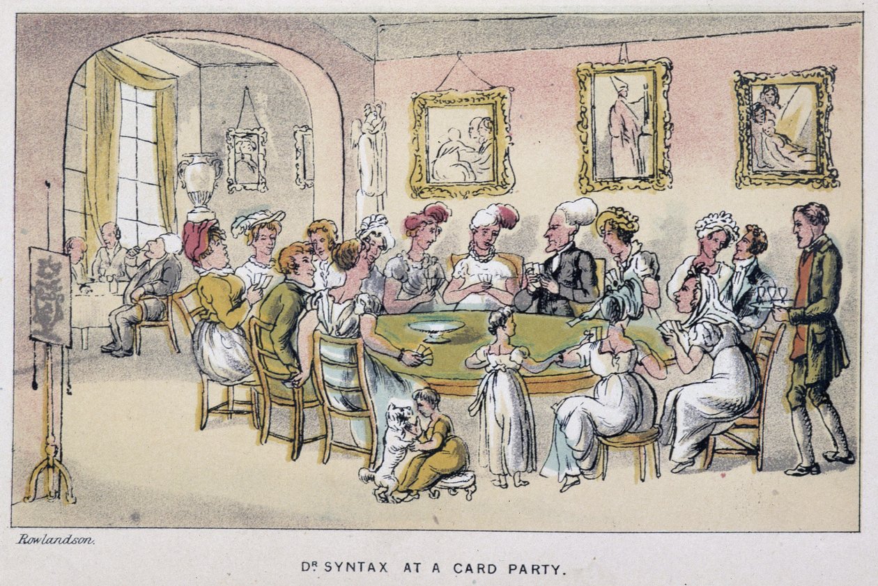 Le docteur à une partie de cartes - i "" Doctor Syntax sine tre turer: på jakt etter den pittoreske trøsten og en kone"" av William Combe, ill. Rowlandson av Thomas Rowlandson
