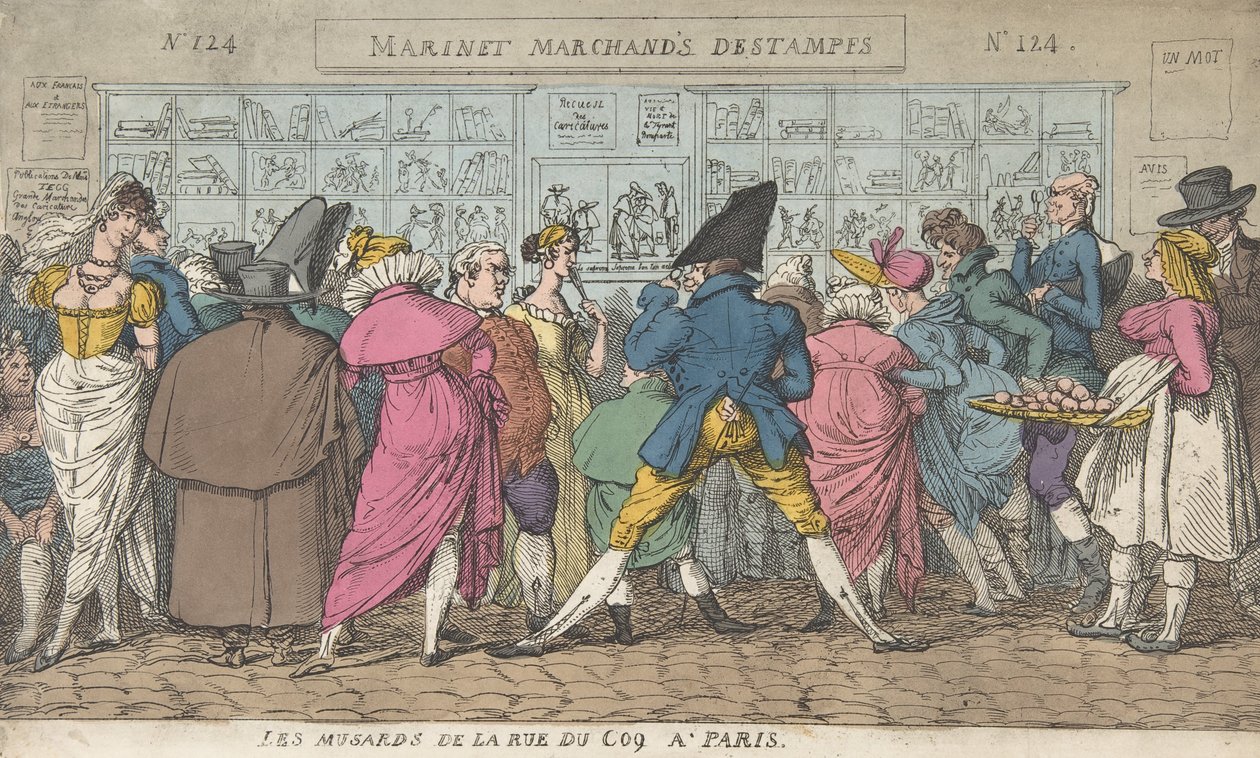 Musardene i Rue du Coq i Paris Dawdlers fra Rue Coq, Paris, ca. 1810., ca. 1810. av Thomas Rowlandson