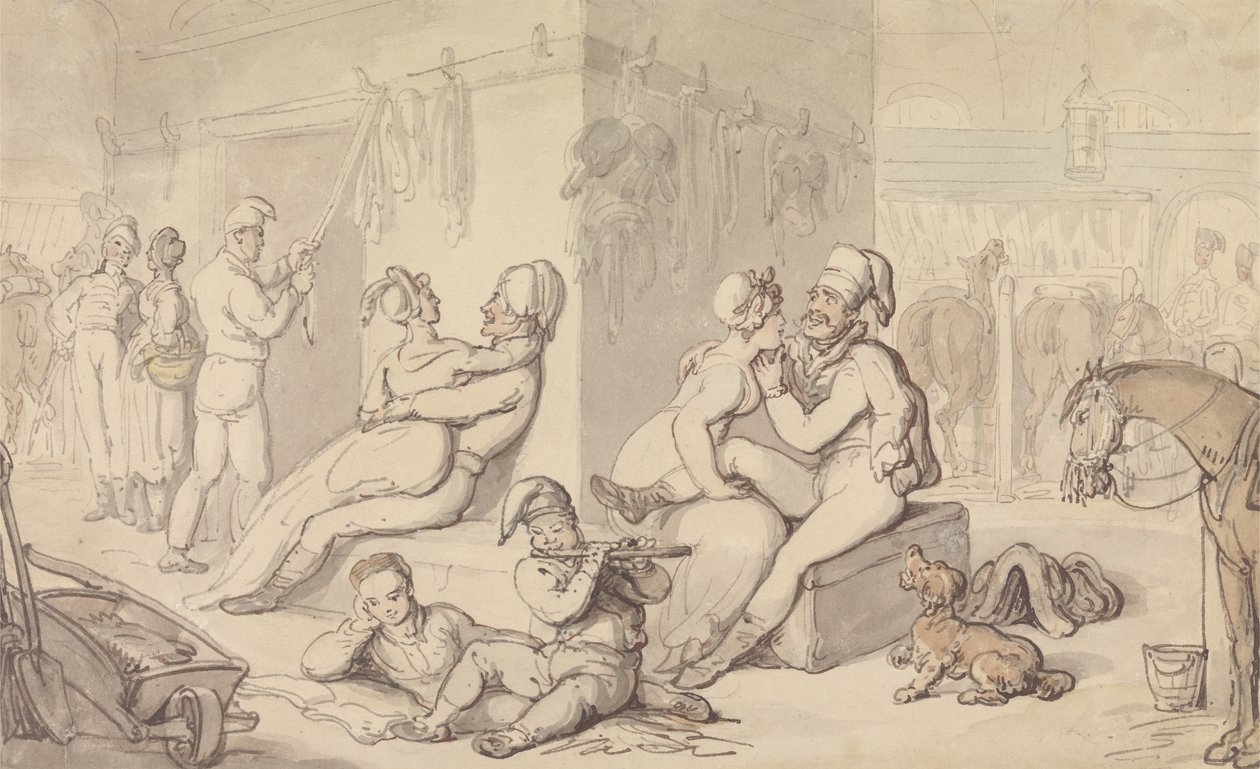 Light-Horse Cavalry Barracks (akvarell og penn og blekk på papir) av Thomas Rowlandson