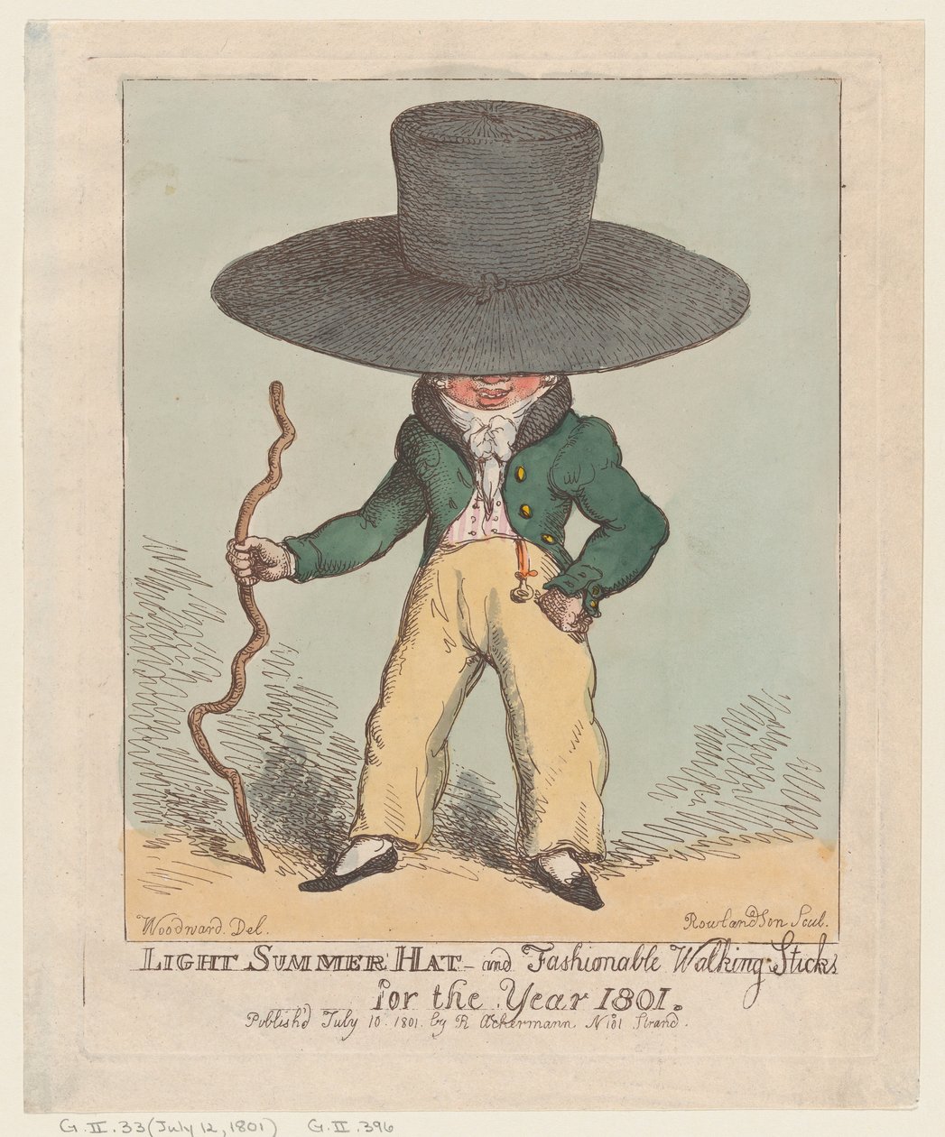Lett sommerhatt og fasjonable spaserstokker for året 1801, 10. juli 1801., 10. juli 1801. av Thomas Rowlandson