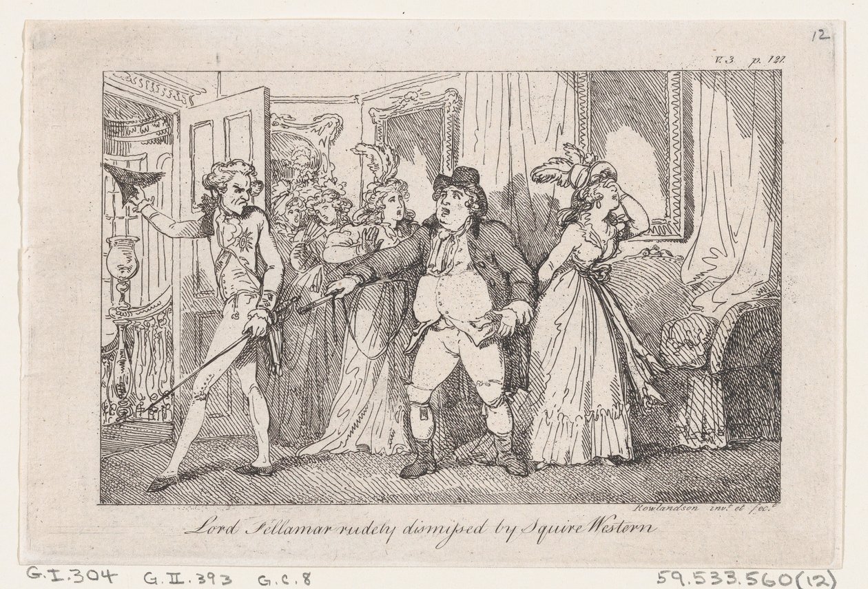 Lord Tellamar grovt avskjediget av Squire Western, fra The History of Tom Jones, a Foundl..., 1792. av Thomas Rowlandson