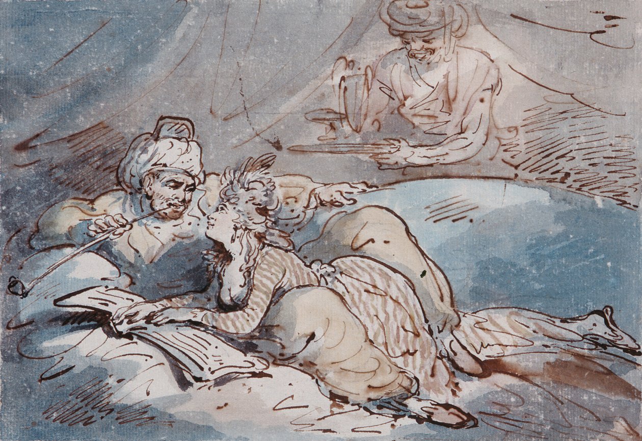 Love in the East, ca. 1787 (penn- og fargevask) av Thomas Rowlandson