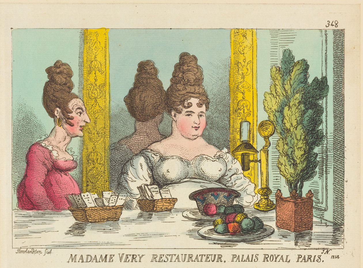 Fru Very, restaurantinnehaver, Palais Royal i Paris av Thomas Rowlandson