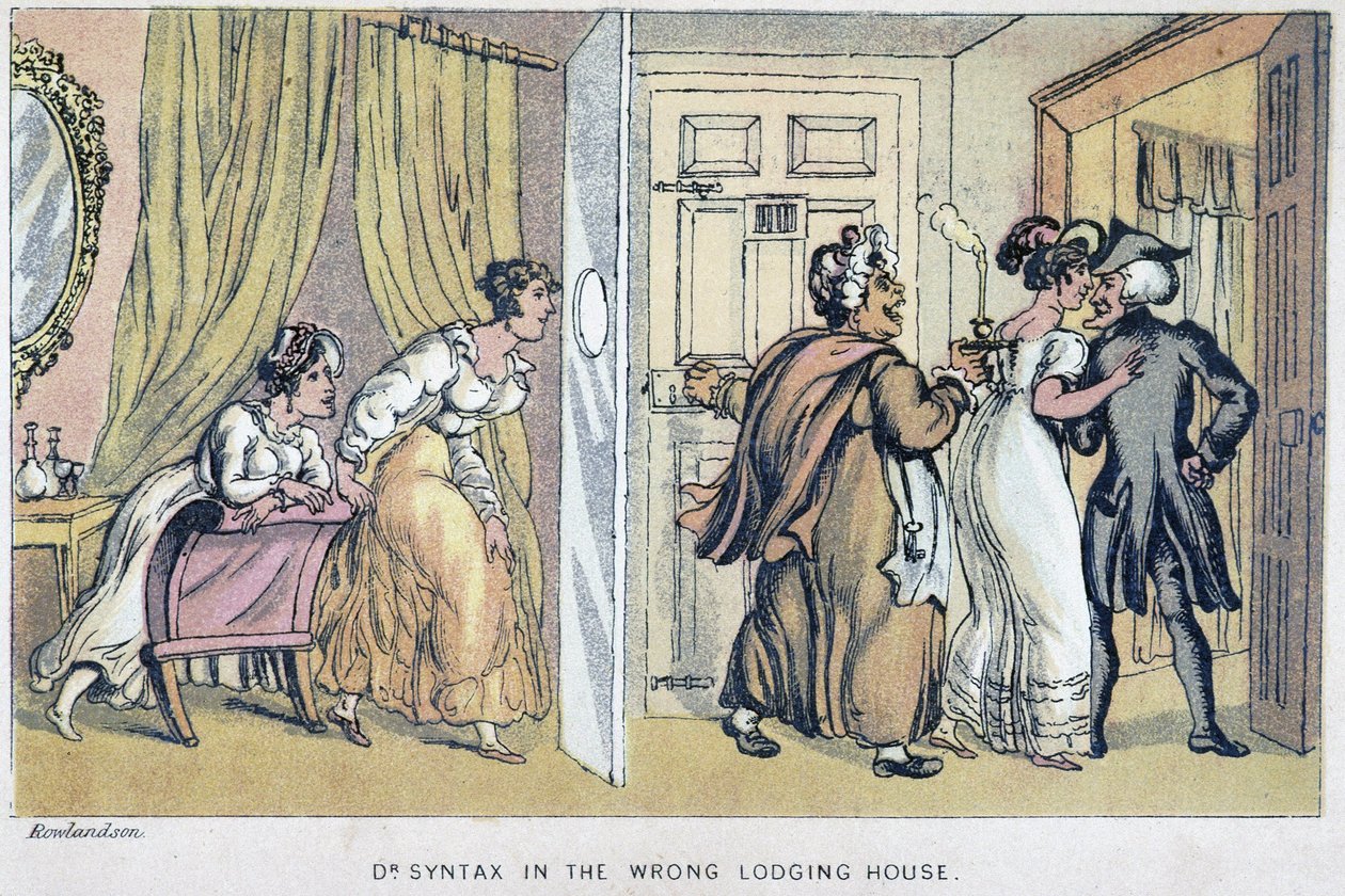 Maison close - i "" Doctor Syntax sine tre turer på jakt etter den pittoreske trøsten og en kone"" av William Combe, syk. av Rowlandson, John Camden Hotten, Picadilly, London av Thomas Rowlandson