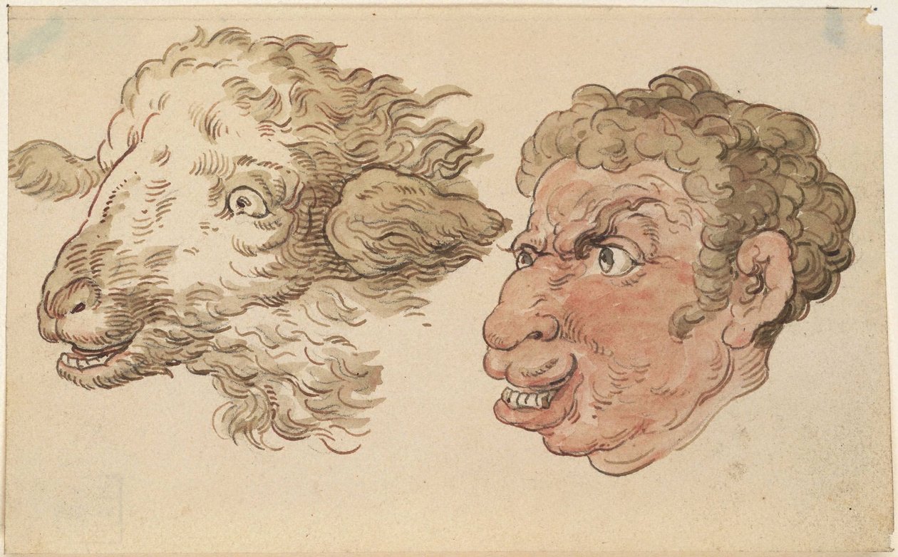 Et menneskehode og et sauehode av Thomas Rowlandson