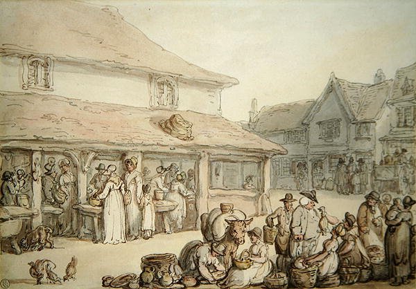 Market Place (penn og blekk på papir) av Thomas Rowlandson