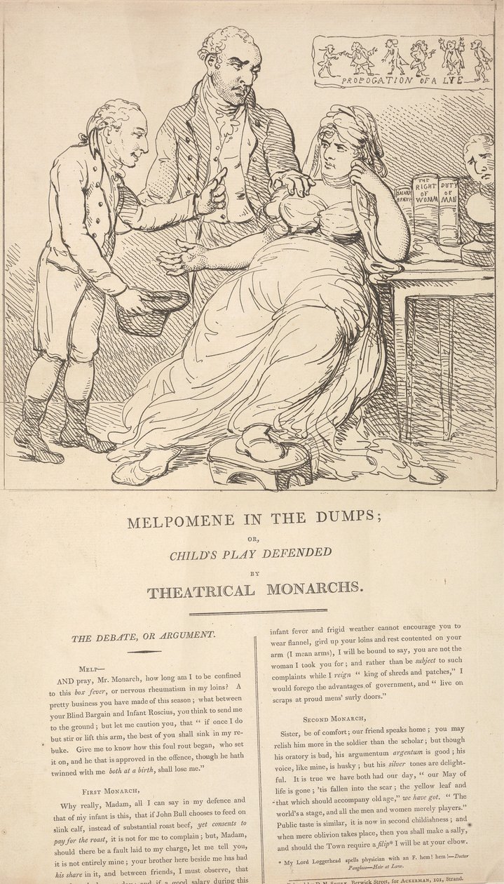 Melpomene i dypet; eller: Barneleken forsvares av teatermonarkene av Thomas Rowlandson