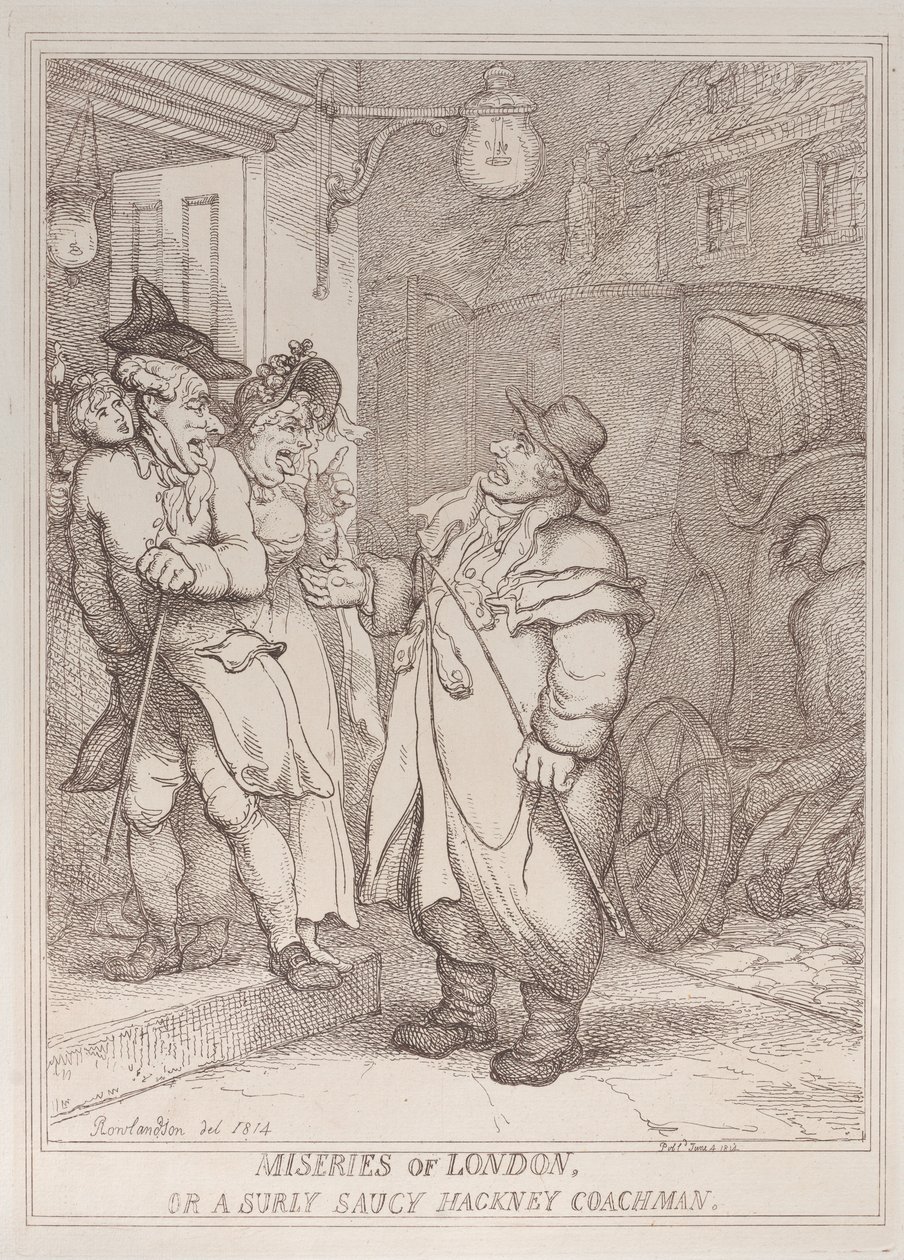Londons elendigheter, eller en sur og frekk drosjesjåfør fra Hackney av Thomas Rowlandson