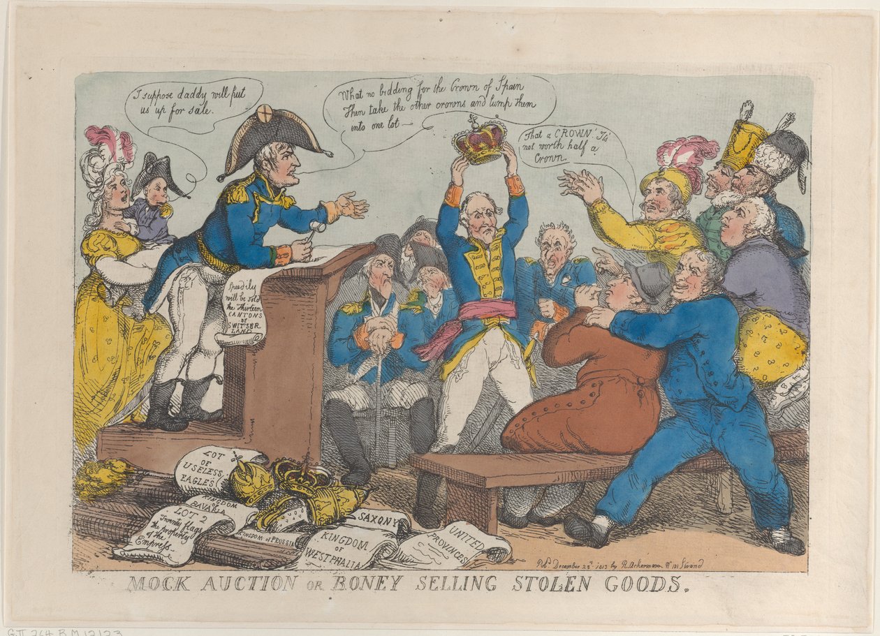Spontauksjon eller boney-selger stjålne varer, 25. desember 1813., 25. desember 1813. av Thomas Rowlandson