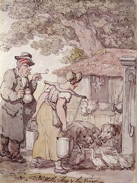 Molly Moggs and the Vicar (penn og blekk, akvarell) av Thomas Rowlandson