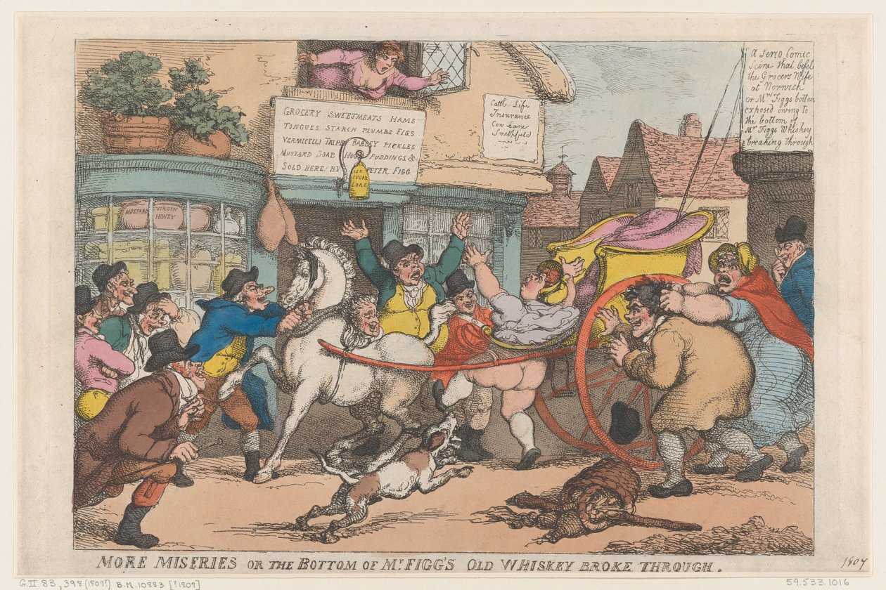 Flere ulykker: Bunnen på Mr. Figgs gamle whiskyflaske brøt gjennom av Thomas Rowlandson