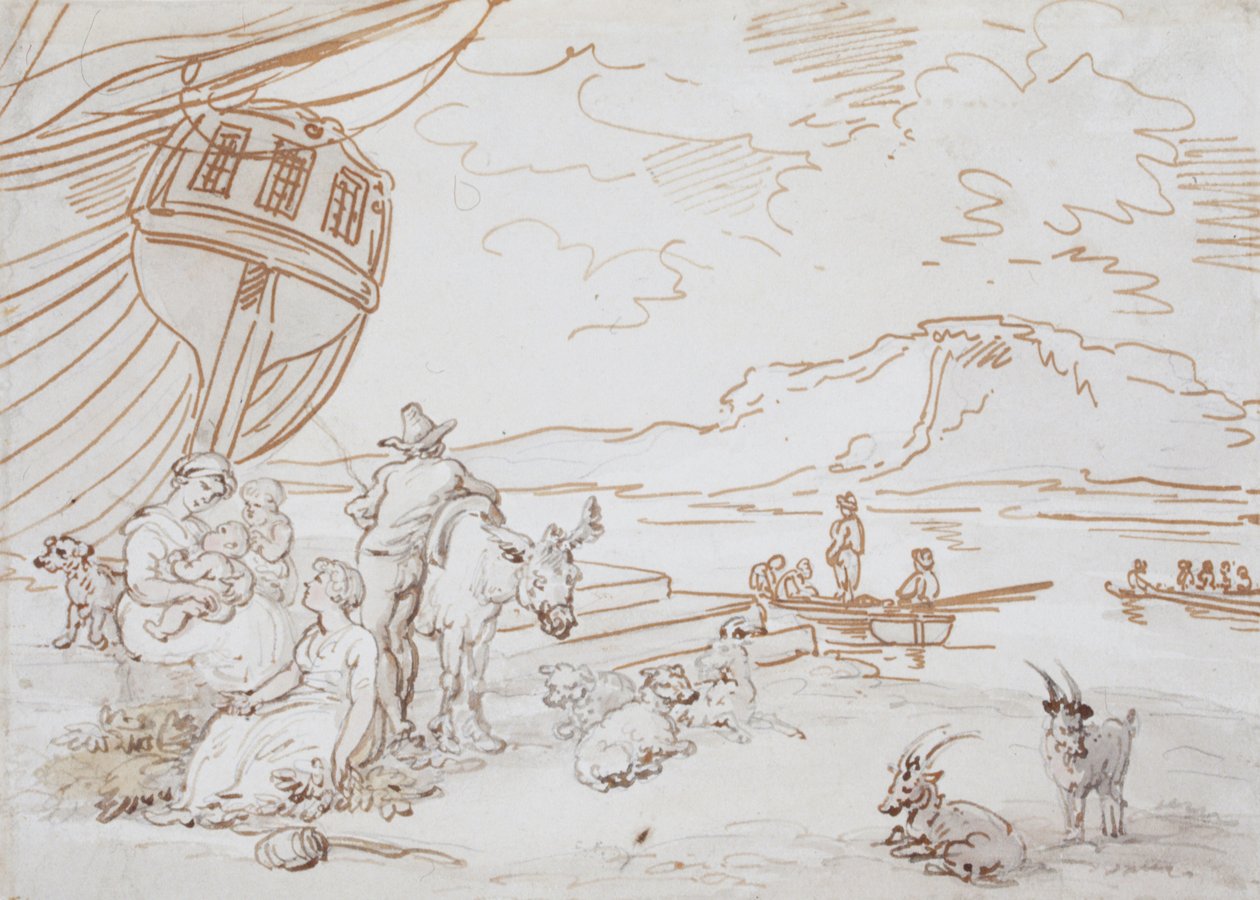 Mor og barn ved vannkanten av Thomas Rowlandson