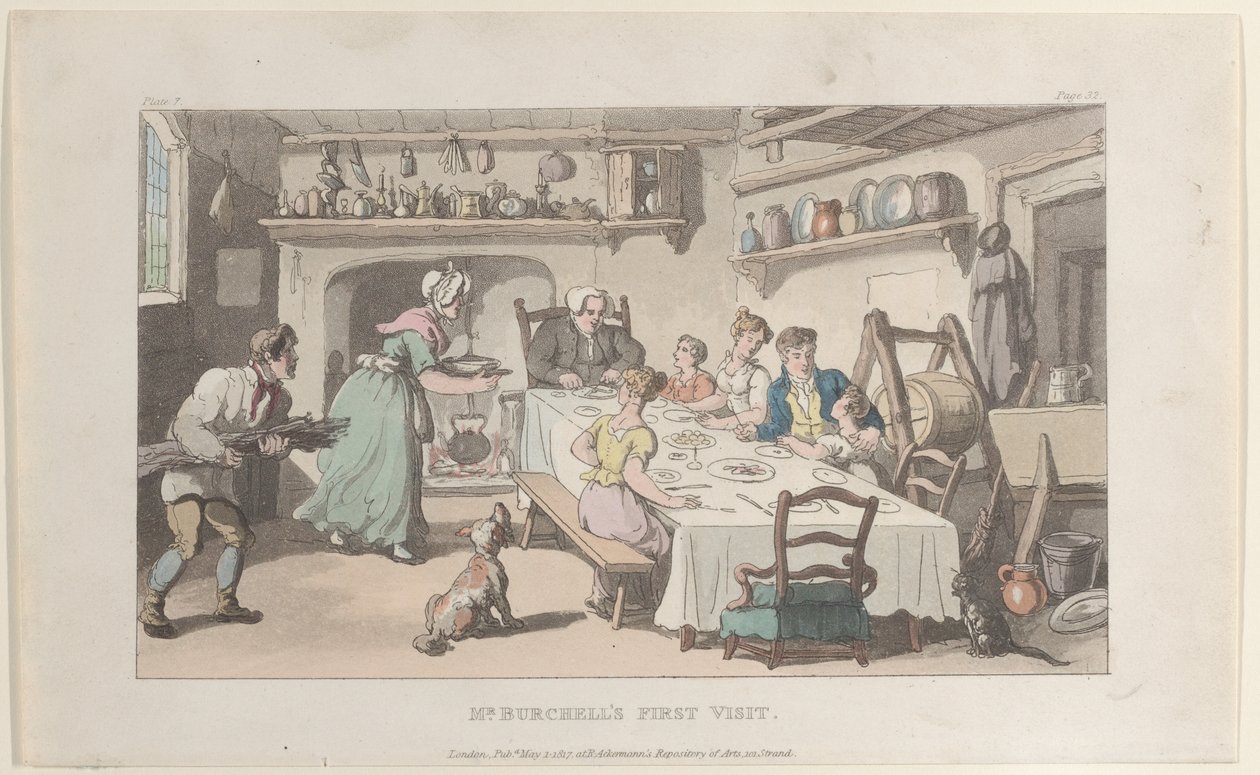 Mr. Burchells første besøk, fra The Vicar of Wakefield, 1. mai 1817., 1. mai 1817. av Thomas Rowlandson