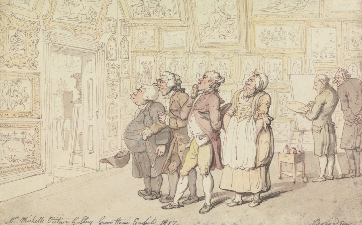 Mr. Michells kunstgalleri, Grove House, Enfield 1817 av Thomas Rowlandson