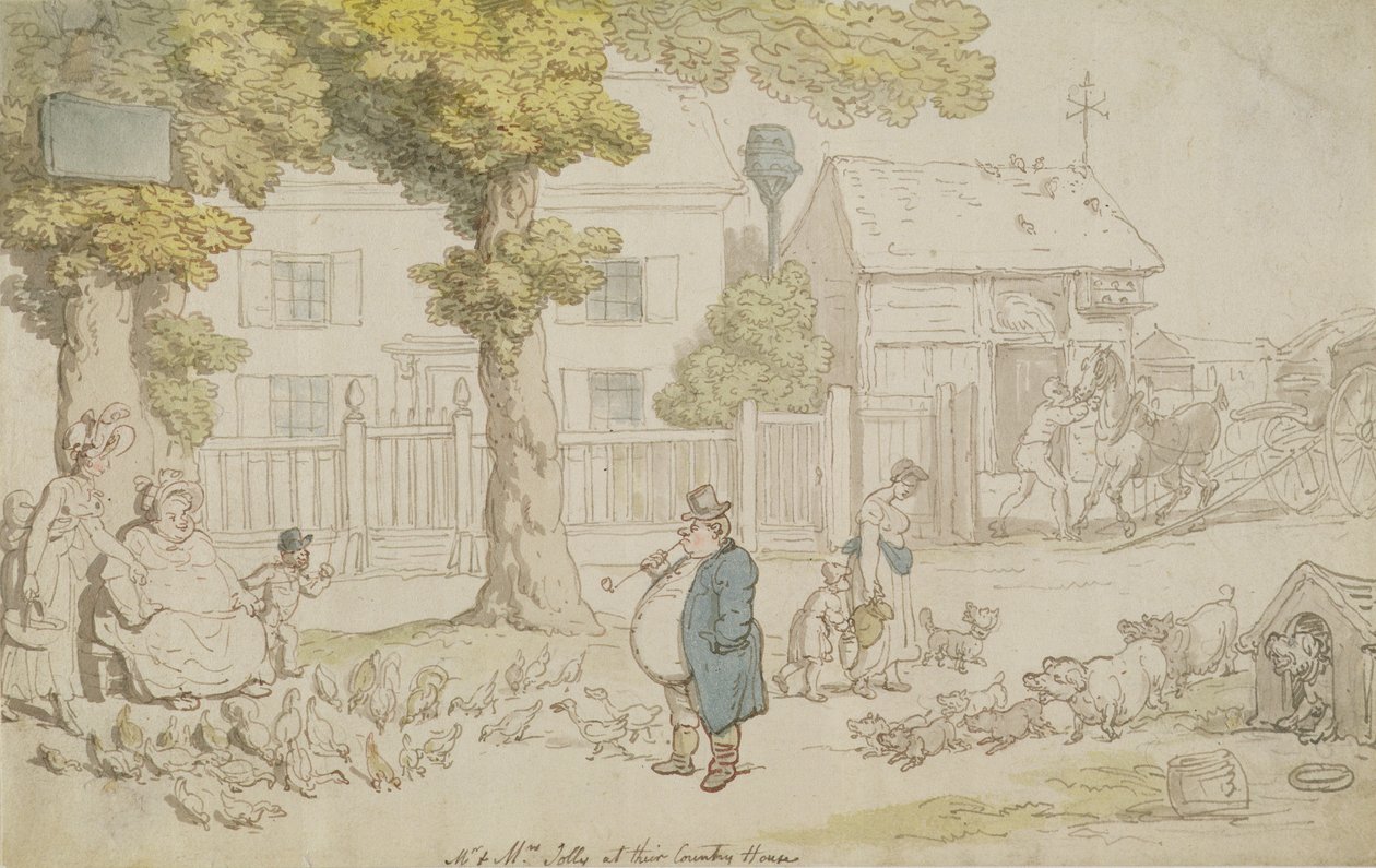 Mr og Mrs Jolly på landet deres (akvarell, penn og blekk og blyant på papir) av Thomas Rowlandson