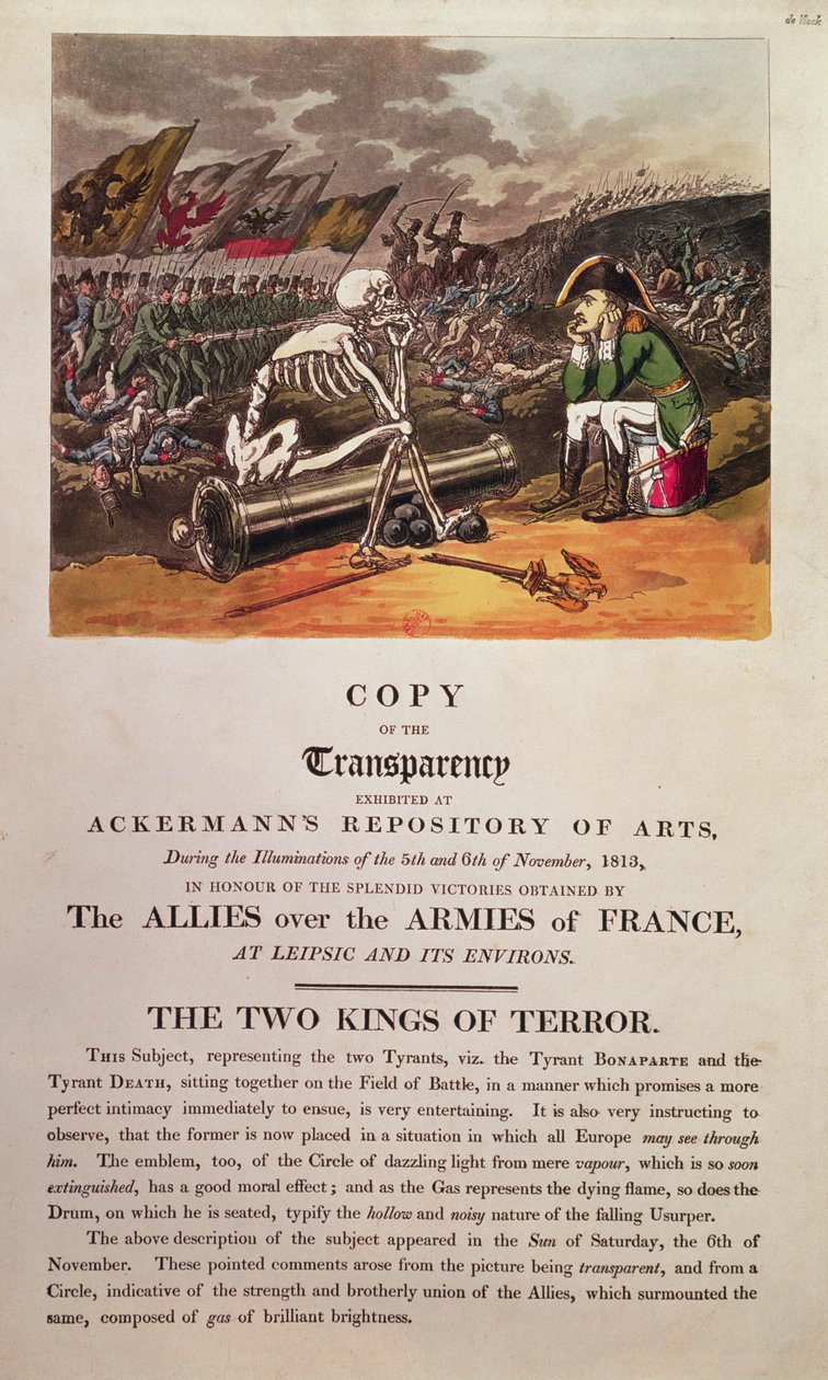 Napoleon og Døden sitter sammen på slagmarken i Leipzig (se også 266072) av Thomas Rowlandson