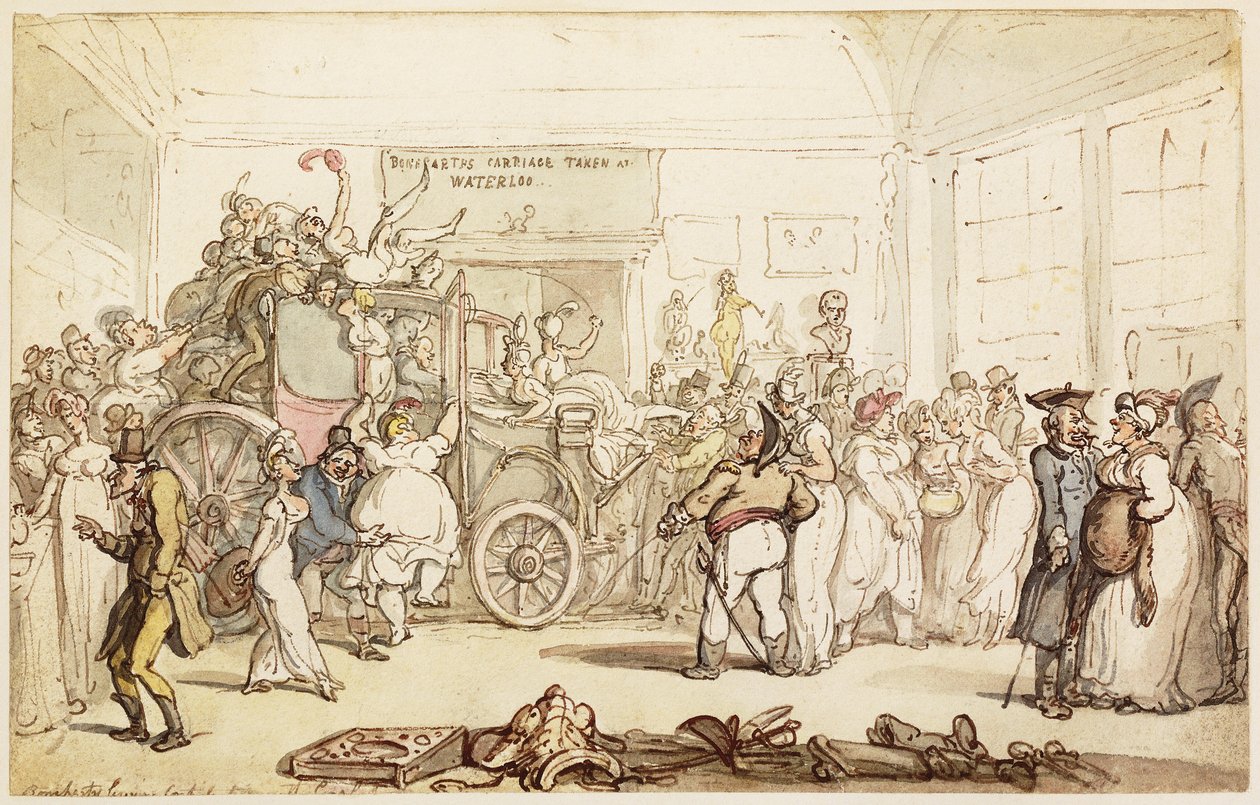 Napoleons trener blir sett av fasjonable London, fra "An Historical Account of the Campaign in the Netherlands, in 1815", 1817 av Thomas Rowlandson