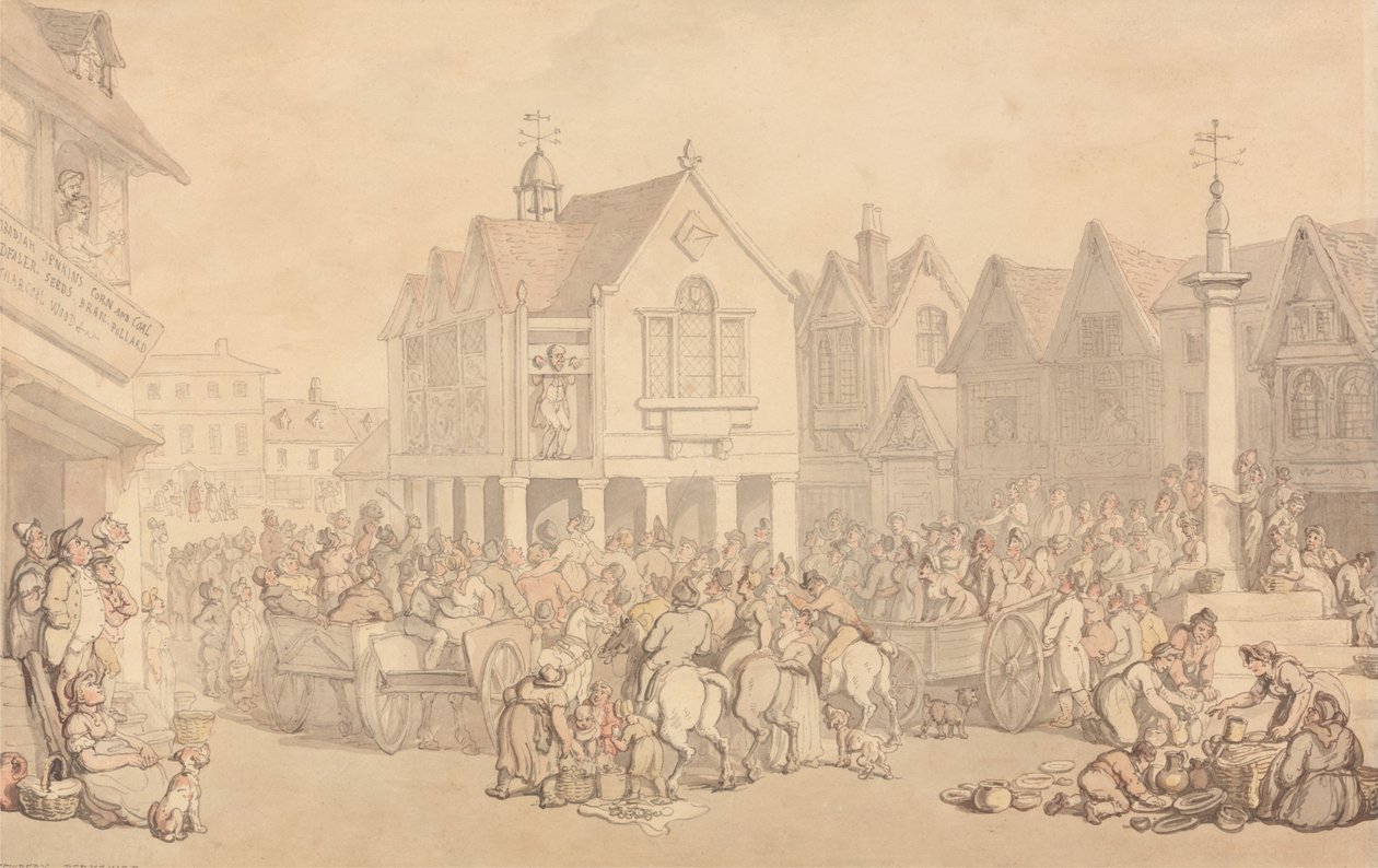 Newbury Market Place, Berkshire av Thomas Rowlandson