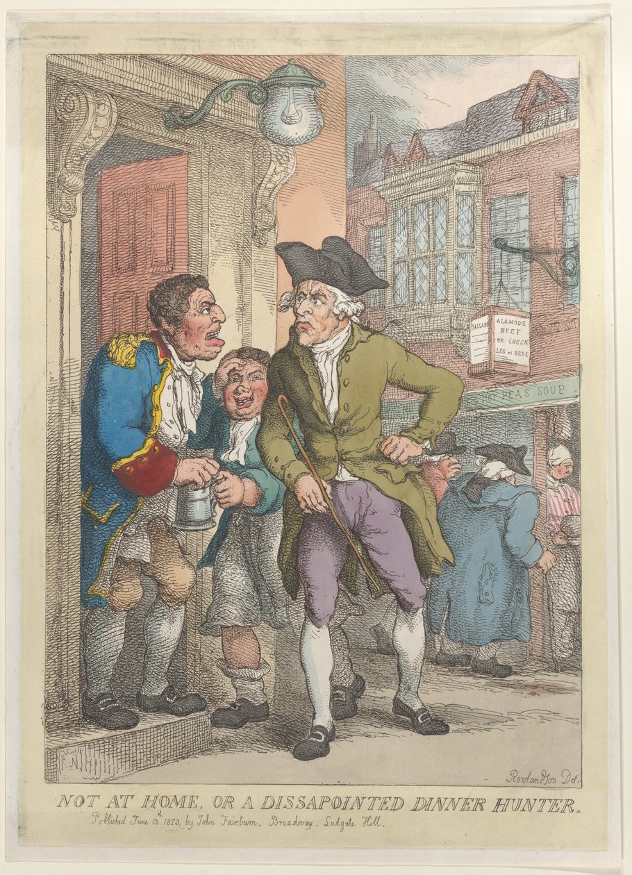 Ikke hjemme, eller en skuffet middagsjeger, 13. juni 1823., 13. juni 1823. av Thomas Rowlandson