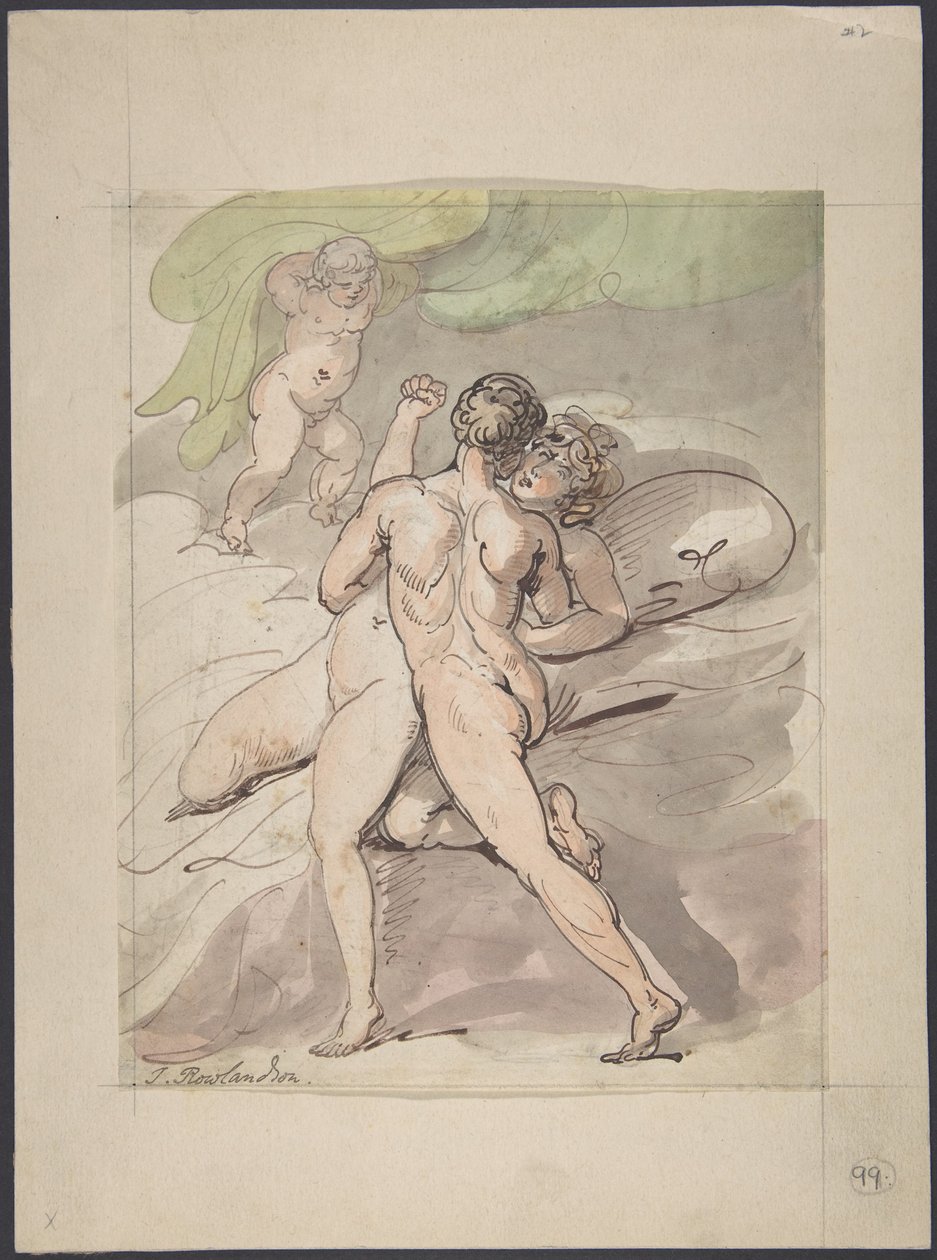 Et nakent par som omfavner hverandre av Thomas Rowlandson