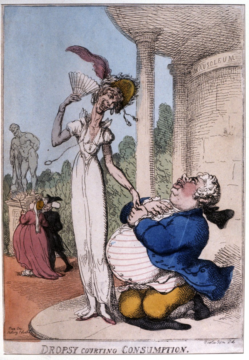 Overvektig mann som frier til en tuberkulosepasient: vatter og forbruk, tidlig på 1800-tallet (karikatur) av Thomas Rowlandson