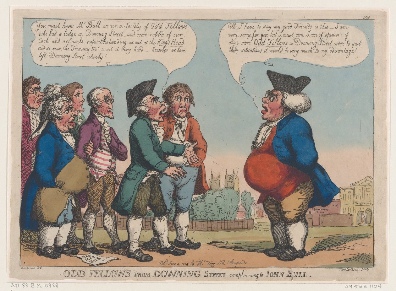 Odd Fellows fra Downing Street klager til John Bull, 4. juni 1808., 4. juni 1808. av Thomas Rowlandson
