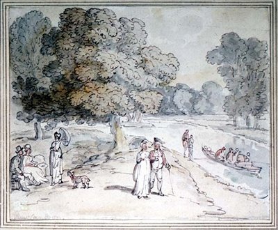 På Themsen (penn og blekk, akvarell) av Thomas Rowlandson