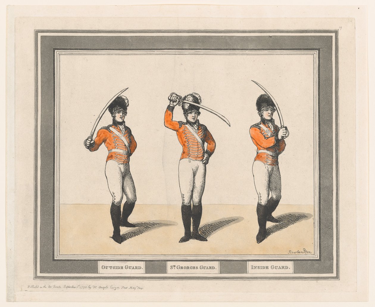 Utenfor vakt, St. Georges vakt, Innevakt, 1. september 1798., 1. september 1798. av Thomas Rowlandson