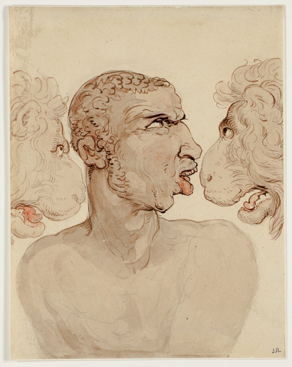 Fysiognomisk studie av hodet til en mann og to løver av Thomas Rowlandson