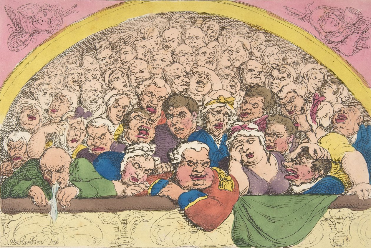 Duehull. A Convent Garden Contrivance to Coop up the Gods, 20. februar ..., 20. februar 1811. av Thomas Rowlandson
