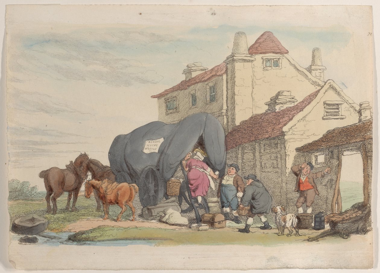 Plate 26: A Flying Wagon, fra World in Miniature, 1816., 1816. av Thomas Rowlandson