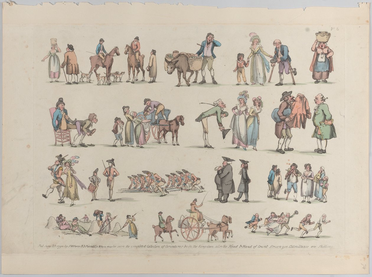 Plate 6, konturer av figurer, landskap og storfe...til bruk for elever, Ju..., 20. juni 1790. av Thomas Rowlandson