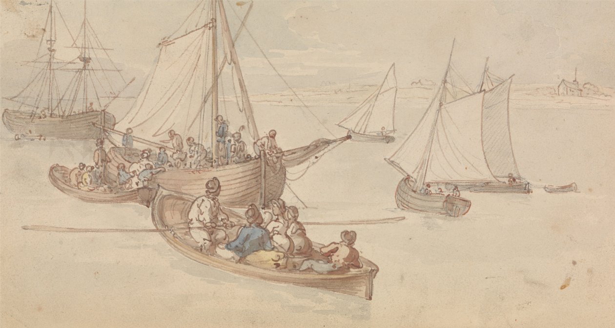 Fritidsbåter i en elvemunning av Thomas Rowlandson