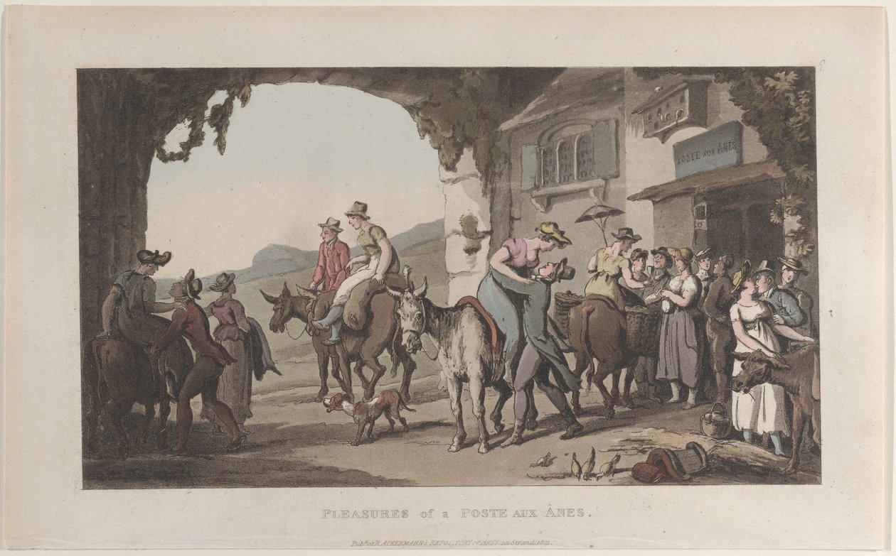 Pleasures of a Poste Aux Ânes, fra Journal of Sentimental Travels in the Southern Provin..., 1821. av Thomas Rowlandson