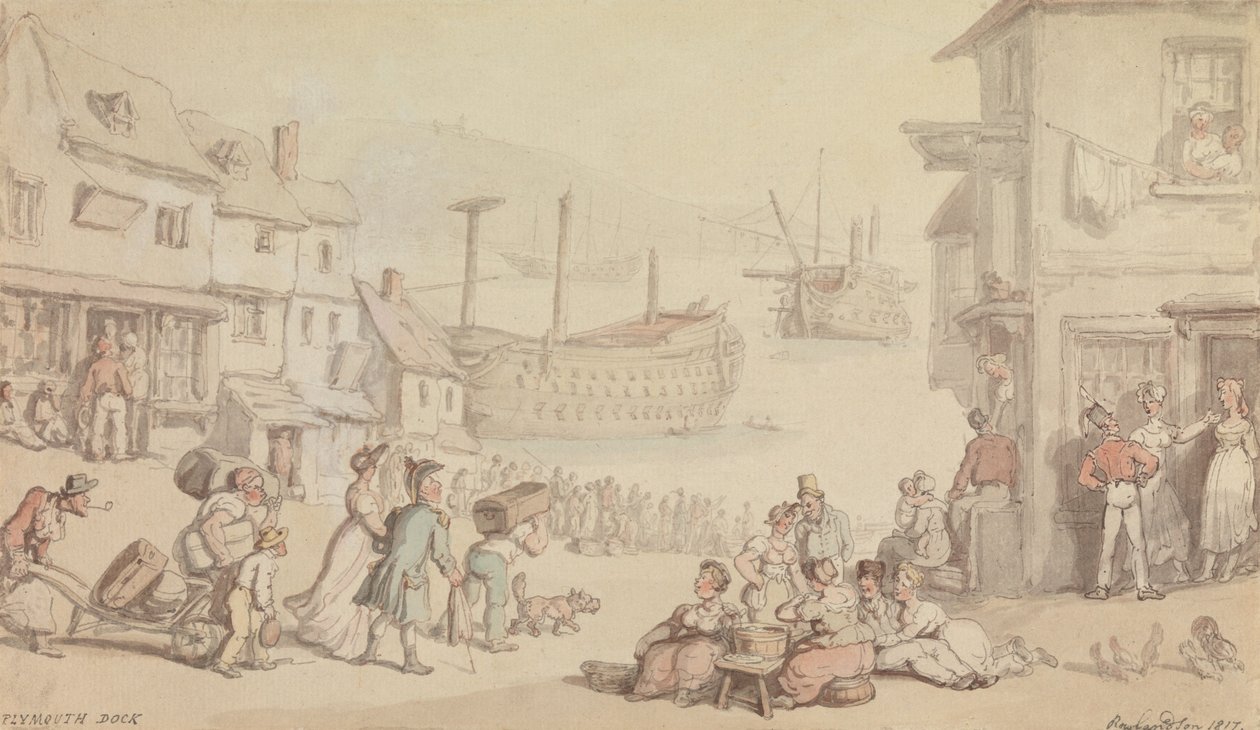 Plymouth-dokken av Thomas Rowlandson