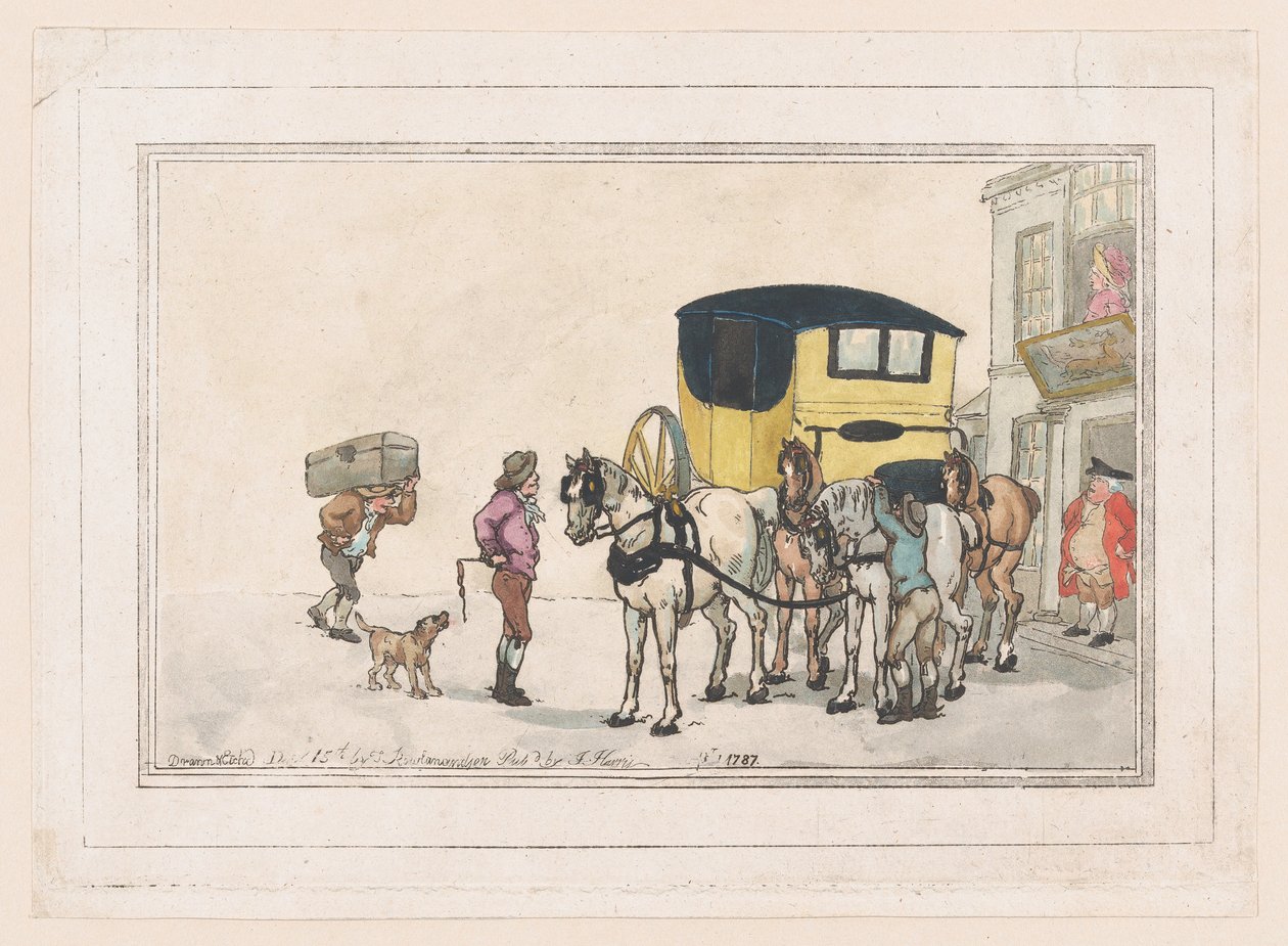 Postgutter og posthester på White Hart Inn, 15. desember 1787., 15. desember 1787. av Thomas Rowlandson