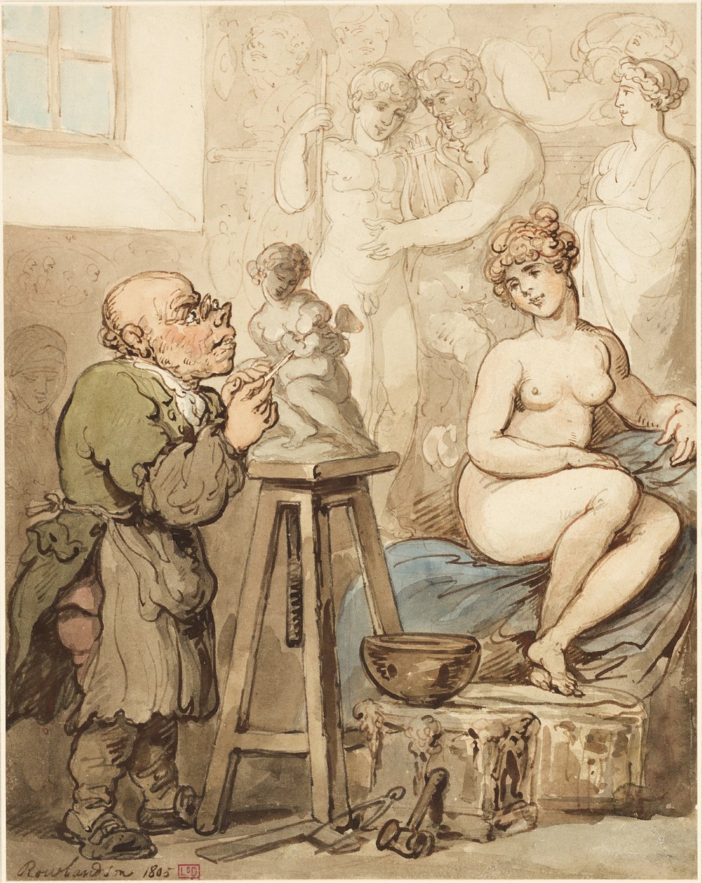 Forberedelse til akademiet – Gamle Joseph Nollekens og hans Venus av Thomas Rowlandson