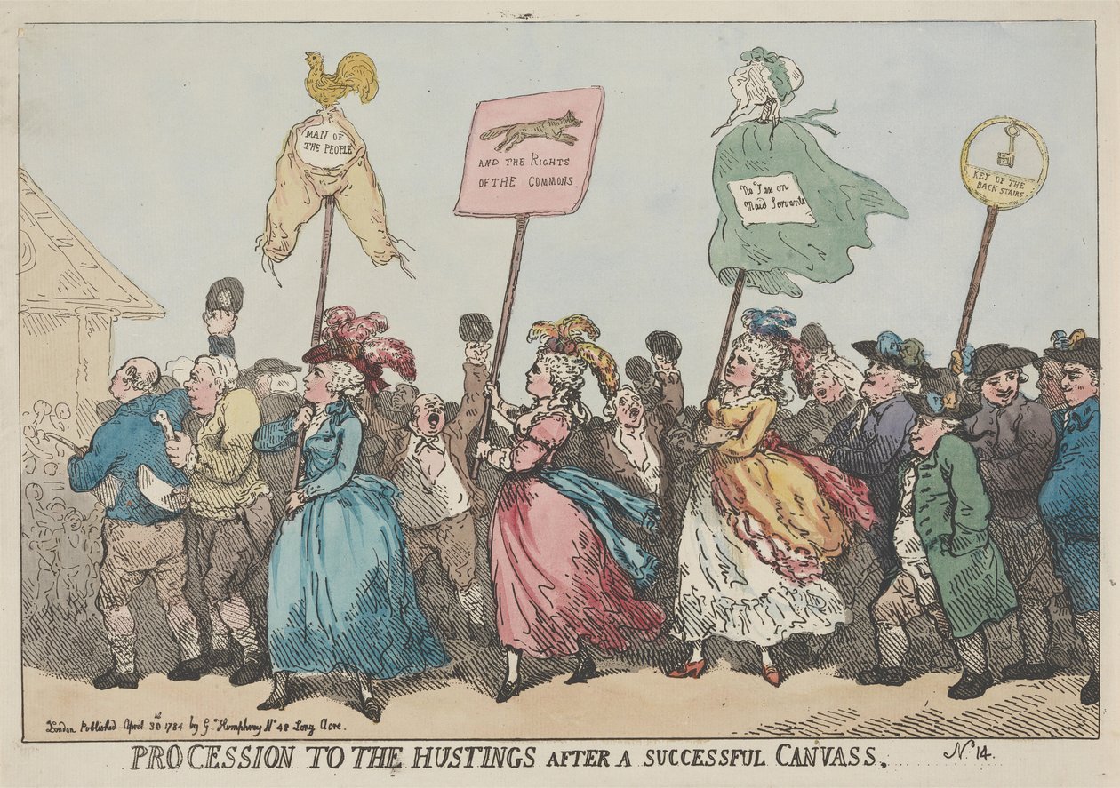 Prosesjon til valgpodiet etter en vellykket valgkamp av Thomas Rowlandson