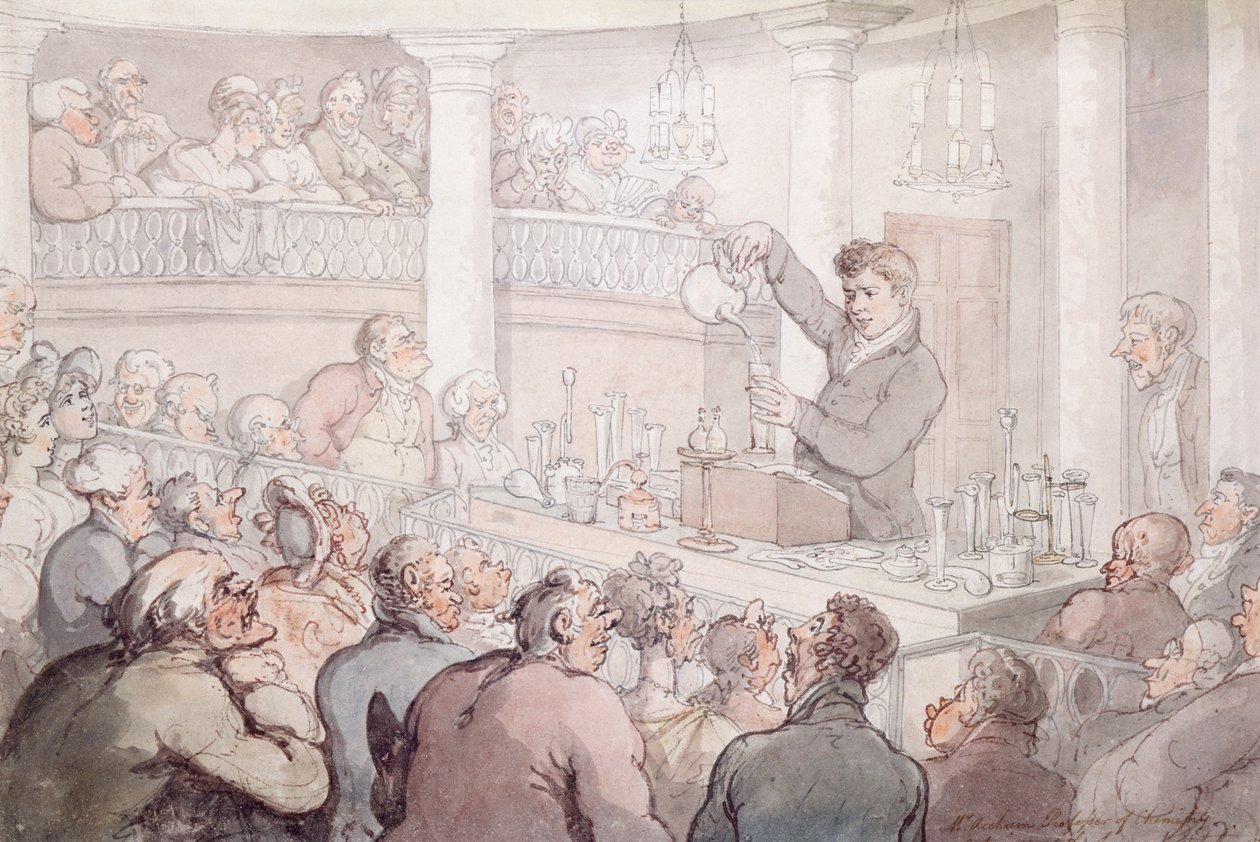 Professor F Accum foreleste ved Surrey Institute, London, 1809 av Thomas Rowlandson