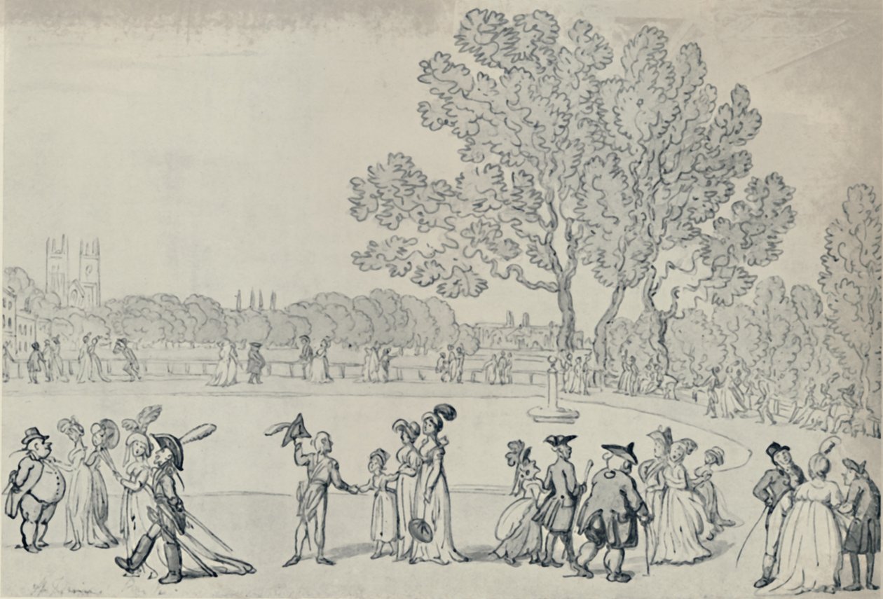 Promenade i den grønne parken, 1808, 1920 av Thomas Rowlandson