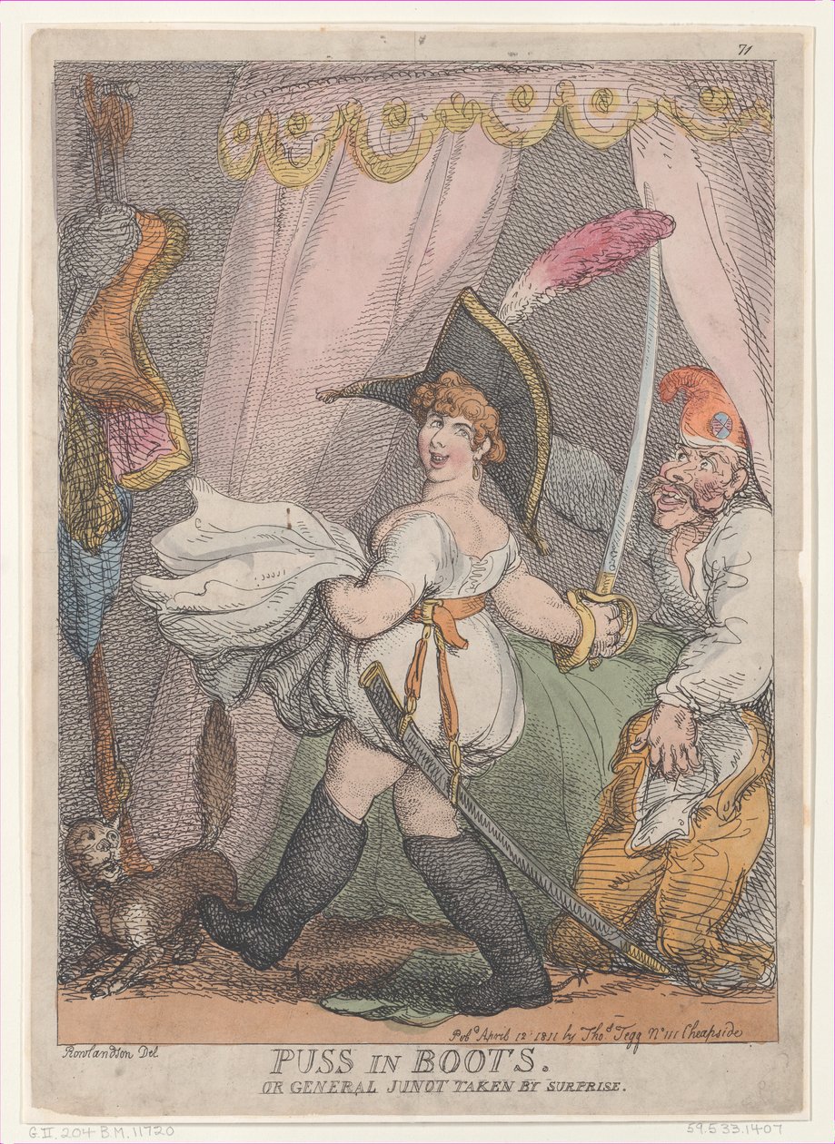 Puss in Boots eller General Junot tatt av overraskelse, 12. april 1811., 12. april 1811. av Thomas Rowlandson