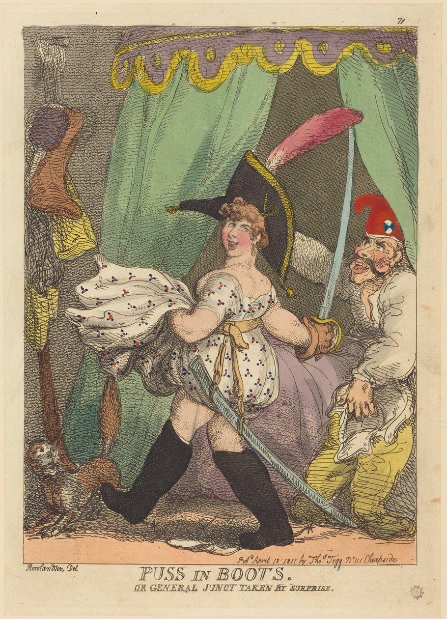 Katten i støvlene, eller General Junot blir overrasket av Thomas Rowlandson
