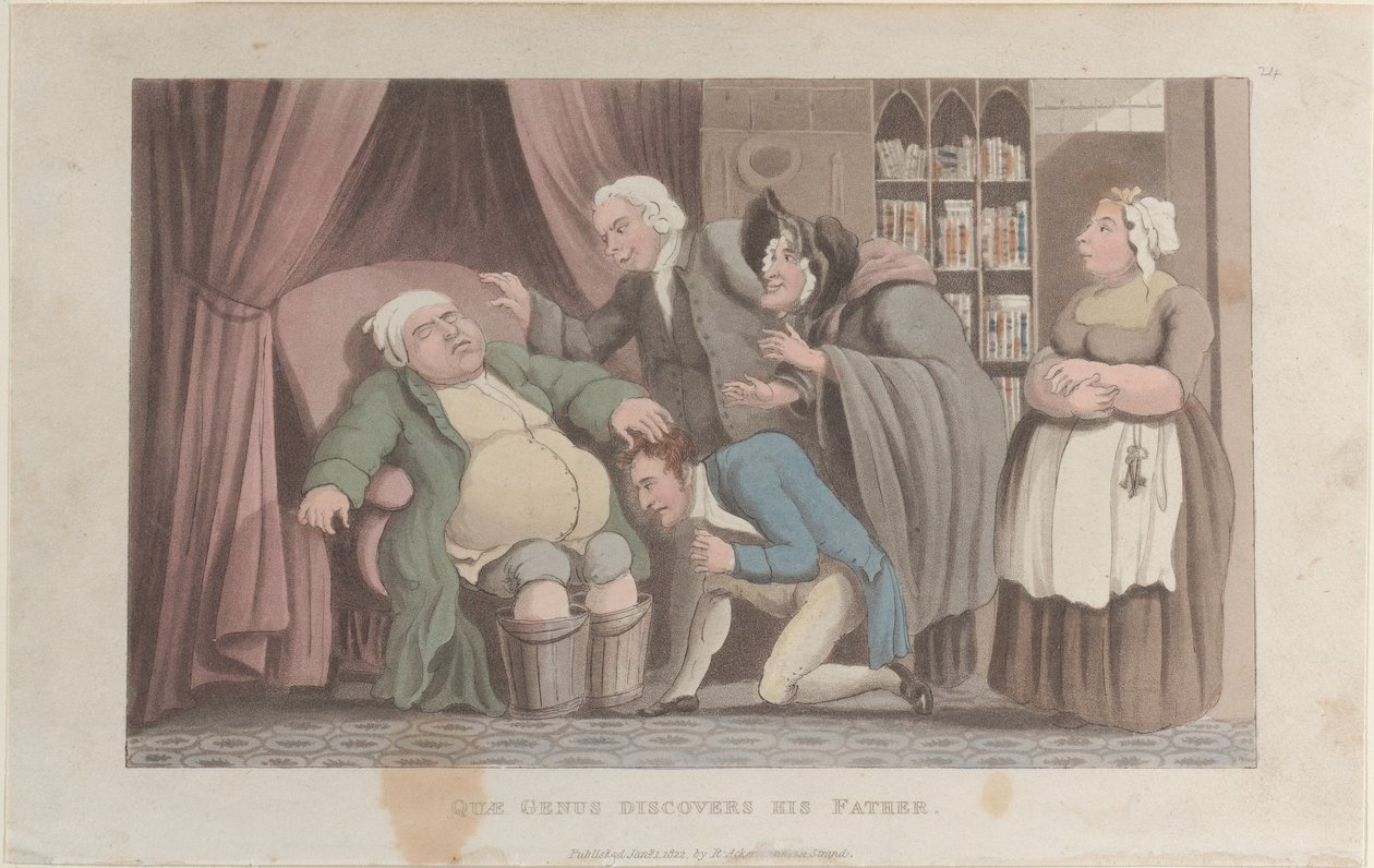 Quae Genus oppdager sin far, fra The History of Johnny Quae Genus, The Li..., 1. januar 1822. av Thomas Rowlandson