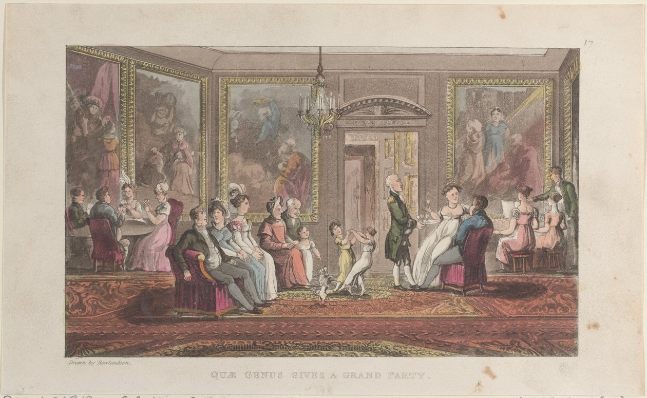 Quae Genus gir en storslått fest, fra The History of Johnny Quae Genus, The Li..., 1. februar 1822. av Thomas Rowlandson