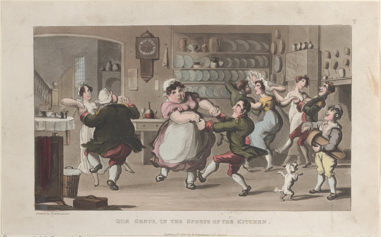 Quae Genus, in the Sports of the Kitchen, fra The History of Johnny Quae Genus..., 1. august 1821. av Thomas Rowlandson