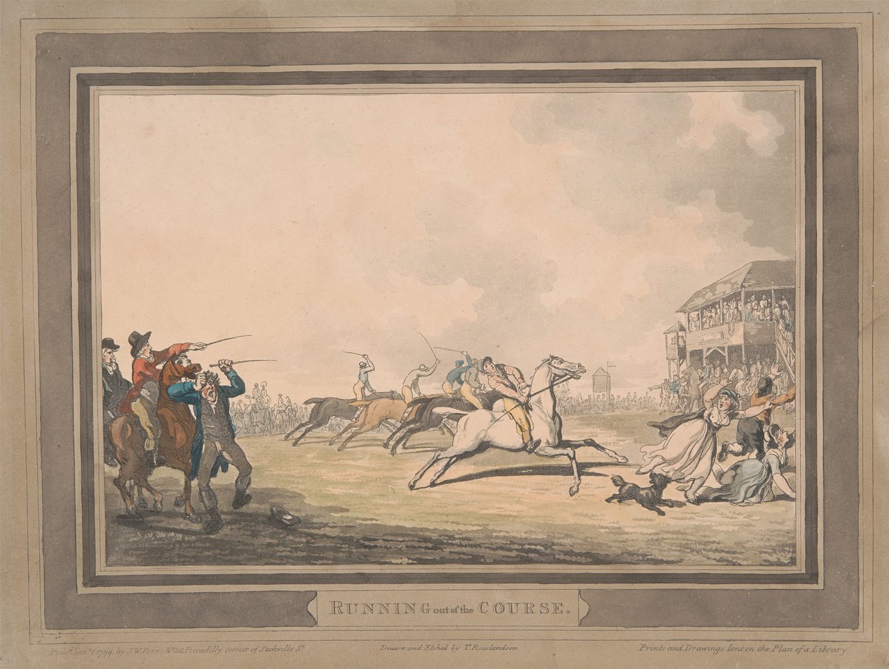 Racing [sett med seks]:  5. Å løpe ut av banen av Thomas Rowlandson