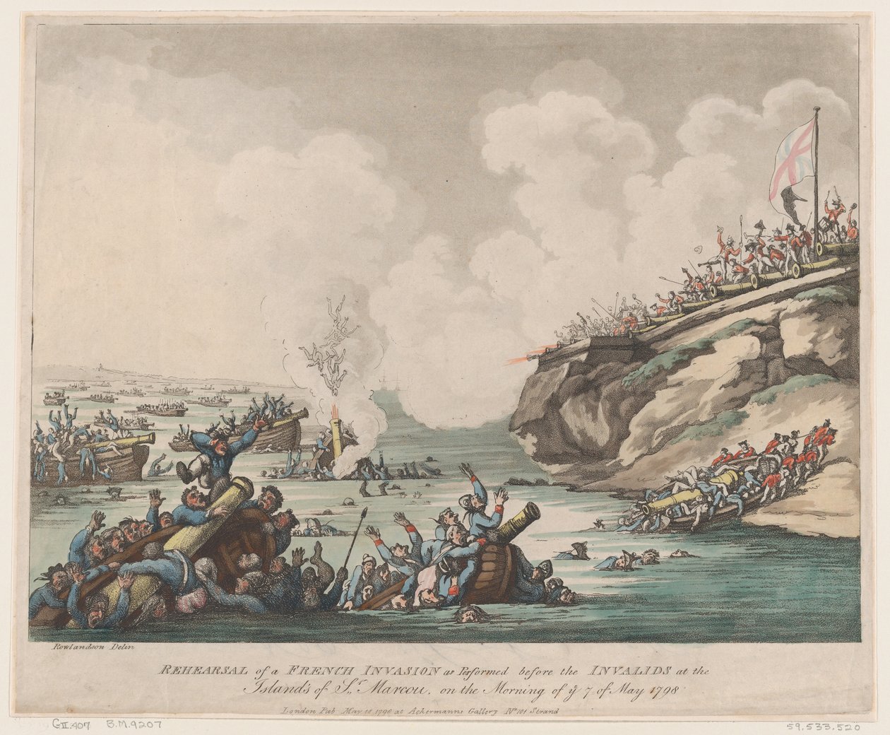 Repetisjon av en fransk invasjon slik den ble utført for de invalide på øyene ..., 18. mai 1798. av Thomas Rowlandson