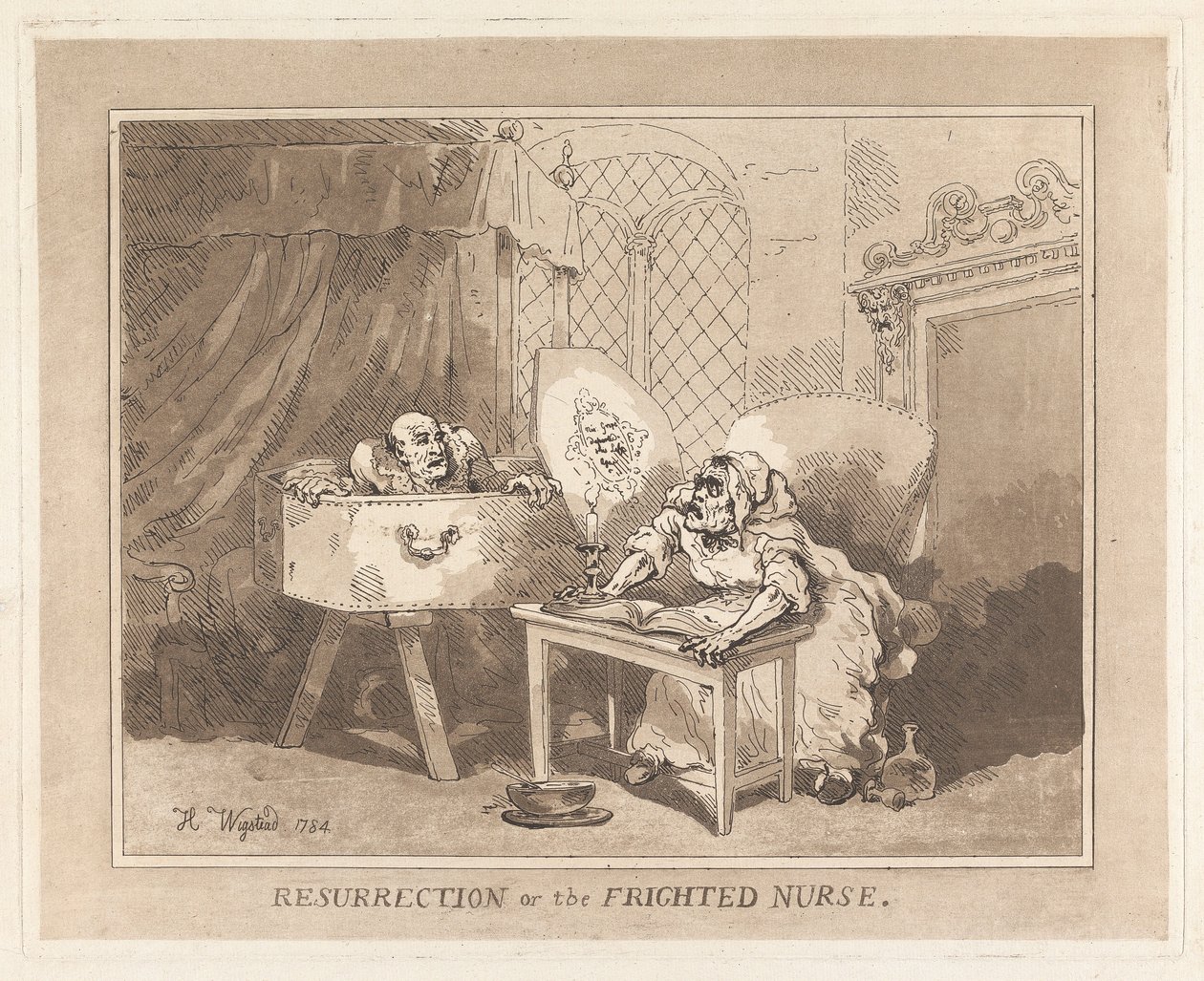 Oppstandelsen eller den redde sykepleieren av Thomas Rowlandson