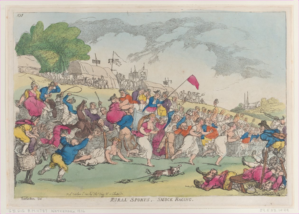 Rural Sports, Smock Racing, [1. oktober 1811], opptrykk., [1. oktober 1811], opptrykk. av Thomas Rowlandson