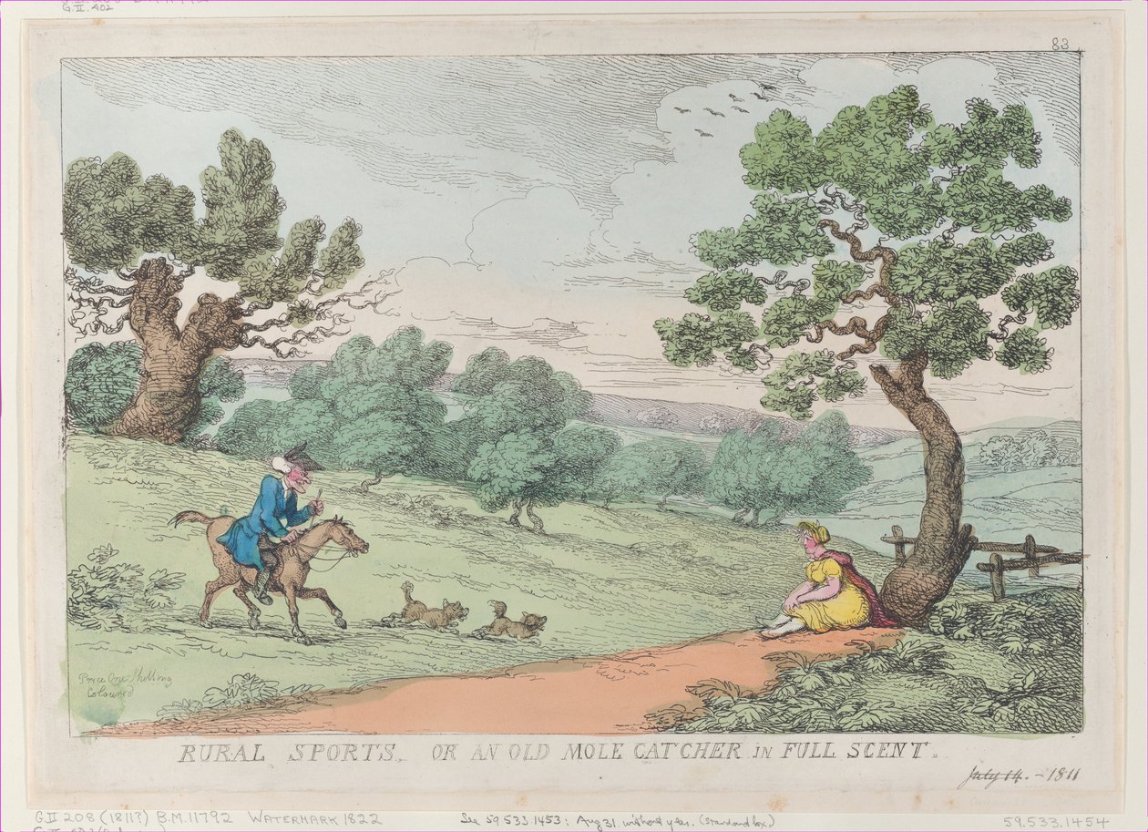 Rural Sports, or an Old Mole Catcher in Full Scent, [1811], opptrykk., [1811], opptrykk. av Thomas Rowlandson